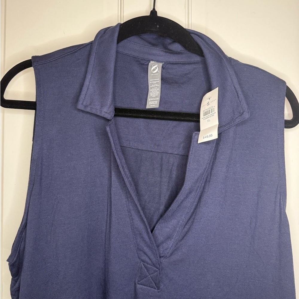 NWT Lou & Grey Signaturesoft Sleeveless Split Neck Top Deep Space Blue Sz XL - Picture 3 of 6